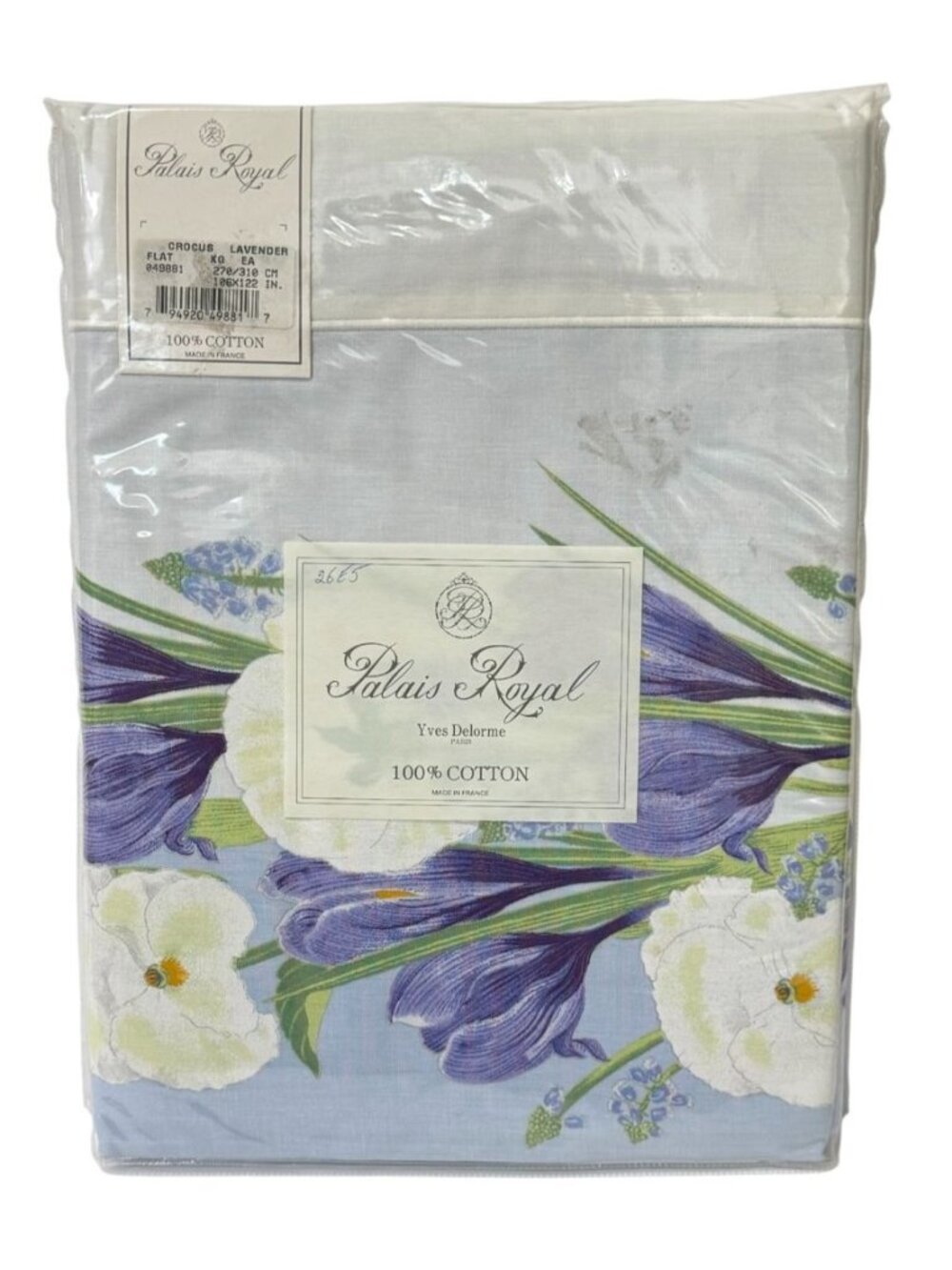 Vintage Yves Delorme Palais Royal NEW Crocus Lavender King Flat Sheet France